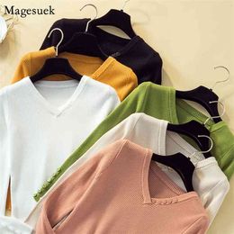 Autumn Fashion Sweater Women Long Sleeve Office Lady Pullovers V-neck Sexy Knitted Slim Elegant Woman 7251 210512