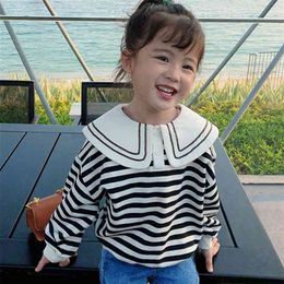 Spring Kids Clothes Stripes Long Sleeve Top Fall Fashion Korean Loose Little Girls Sweatshirt Cute Toddler Children Costume 210715