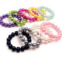 10mm Solid Colour Handmade Pearl Beaded Strands Charm Bracelets Jewellery For Kids Girl Children Birthday Party Decor