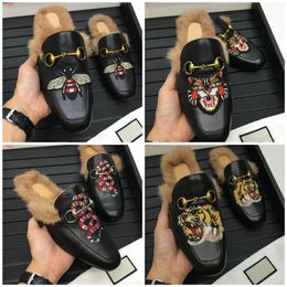 Designer New Genuine Leather Loafers Fur Muller Slipper With Buckle Fashion Women Princetown Ladies Casual Furs Mules Flats Size 35-44