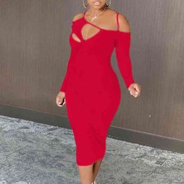 Women Bodycon Dress Off Shoulder Sexy Clubwear Package Hip Evening Irregular Collar Night Date Out Elastic Tight Robes 210416