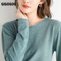 GIGOGOU Curly O Neck Women Sweater Basic Solid Pullovers Top Autumn Spring Korean Fashion Knitted Jumpers Chic Sueters De Mujer 210922