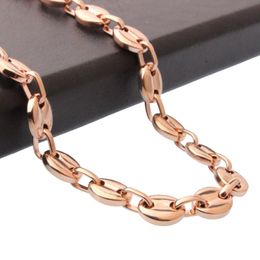 Arrive Fashion Men's Jewellery Rose Gold Tone Stainless Steel Coffee Bean Link Chain Necklace 8"-30" Chains