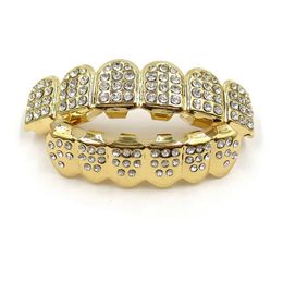 Złote zęby grillz rhinestone błyszczące grille ustawione lodowane zęby biżuteria