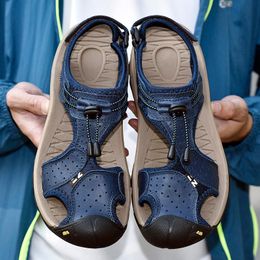 Sandals BVNOBET Plus Size Men Genuine Leather Male Shoes Summer Outdoor Beach Slippers Gladiator Sandalias Hombre Verano