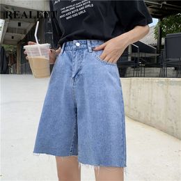 Summer Denim Half Pants High Waist Chic Wide Leg Jeans Korean OL Style Cowboy Loose Trousers Pocket 210428