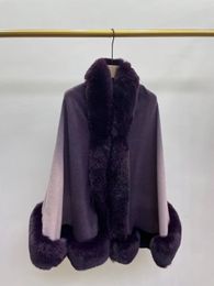 C5492 Autumn Winter Woman Cloak Pashmina Faux Fur Cape Poncho Cardigans Gradient Knitwear Lady Shawl Stole Wraps Coat