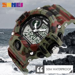 SKMEI Men Dual Display Wristwatches 50M Waterproof Outdoor Sport watch Chronograph Shock Resistant watch Relogio Masculino 1029 X0524