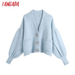 Women Beading Buttons Vintage Jumper Lady Fashion Oversized Knitted Cardigan Coat BE105 210416