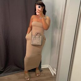 Casual Dresses Sexy Tube Top Long Maxi Dress With Pockets Summer For Women 2021 Oversized Bodycon Party Clubwear