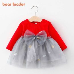 Bear Leader Christmas Baby Girls Dresses Bow Infant Clothes Kids Clothes Baby Birthday Party Princess Dress Autumn Clothes 210708