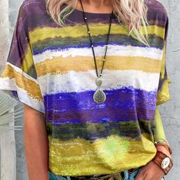 Summer Contrasting Colour Patchwork O Neck Short Sleeve Women T Shirt Loose Casual Plus Size Ladies Streetwear Female Tops 210608