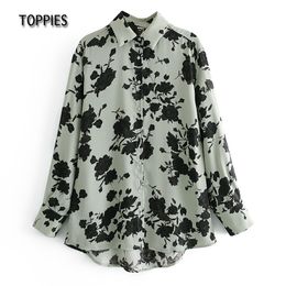 Toppies Floral Printing Shirts Women Long Sleeve Blouses Tops Loose Boyfriend Shirts Long Hem Streetwear 210412