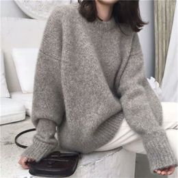 han Gray sweater women's autumn and winter retro style western loose inner pullover knitted top outer wear 211215