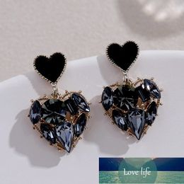 Double Black Love Heart Drop Earrings For Women Rhinestone Painting Oil Luxury Earrings Bridal Wedding Engagement Jewelry Factory price expert design Quality