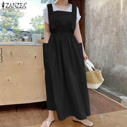 Casual Dresses 2021 Spring Sundress Stylish Sleeveless Loose Maxi Dress Kaftan Elegant Solid Robe Femme Women Summer Square Neck