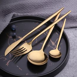 4Pcs/Set Golden Western Dinnerware Set Durable Stainless Steel Tableware Knife Fork Soup Dessert Ice Cream Spoon Flatware Set bysea RRE12649