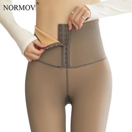 NORMOV Velvet Tights Women Winter Flesh Light Thick Elasticity Pantyhose High Waist Slim Tight Warm Pantyhose Women 211216