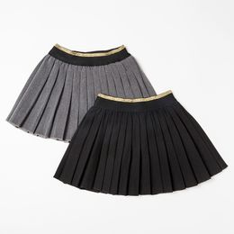 Girl Tutu Skirts Spring Fall Kids Clothes Baby Princess Pleated Black Grey Kawaii Skirt School Children Clothing 210331