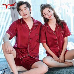 Lover Night Suit Men & Women Casual Home Clothing Luxury Pajama suit Satin Silk Pajamas Sets Couple Sleepwear Family Pijama X0526