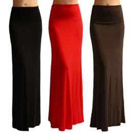 Ladies Women High Waist Flare Fishtail Maxi Long Skirt Solid Color Pleated Package Hip A-Line Pencil Skirt 210408