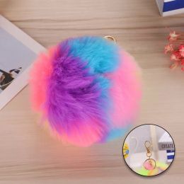 Colourful Tie-dye Plush Pompom Keychain Cute Artificial Rabbit Hair Ball Key Chain Women Bag Hanging Pendant Keyring Accessories