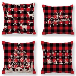 Cushion/Decorative Pillow 4pcs Plaid Case Christmas Decorations For Home Cushion Cover Cartoon Letter Print Family Pillowcase Throw