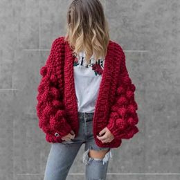 Winter Autumn Warm Lantern Sleeves Sweater Knitted Cardigan Coat Women Large Jumper 210805