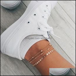 Anklets Jewelry Mti Layer Round Piece Women Beach Vacation Gift Foot Summer Geometric Alloy Beads Anklet Ornaments Aessories Drop Delivery 2