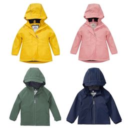 Hooded Waterproof Jacket Girls PU Rain Baby Boy Coat Sport Children Windbreaker Outdoor Beach Kids Outerwear Clothes Raincoat 211204