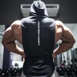 Muscleguys Brand Gyms Clothing Fitness Hooded Tank Top Men Bodybuilding Stringer Tanktop Workout Singlet Sleeveless Hoodie Shirt 210421