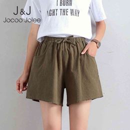 Summer High Waist Shorts for Women Casual Loose Plus Size Short Ladies Cotton and Linen Mini Wide Leg Shorts Arrival 210518