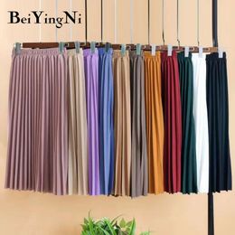 Beiyingni Women Skirt Fashion High Waist Pleated Skirts Female Vintage Korean Style Plain Solid Color Promotions Lady Black Pink 210416