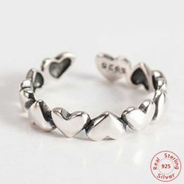 Genuine 925 Sterling Silver Stackable Open Ring Heart Finger Rings for Women Wedding Anniversary Jewellery Anel Size Adjustable X0715