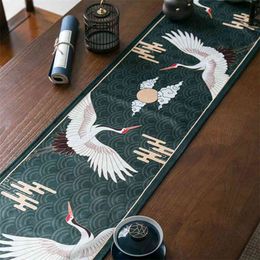 Chinese Classic Velvet Table Runner Dragon Crane Printed Plush Tassel Cloth Royal Vintage Decorative Bed 210628