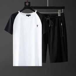 Two Summer Men Tracksuits Fashion Sportswear Men's Outdoor Short Sleeve Trousers Slim Casual T Shirt + Shorts Suit Large Size M-4XL