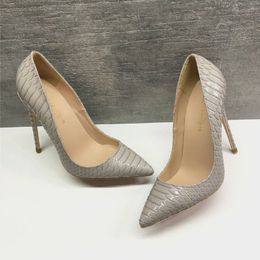 Fashion grey quality leather dress shoes Sexy light snake high heels 8 &10 or 12 cm Party dinner Dating wedding shoes women's sandals