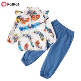 Spring and Autumn Toddler Girl Floral Top Denim Pants Set 210528