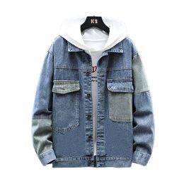 Men's Jackets Spring Autumn Denim Jacket Men Stitching Black Blue Man Casual Cowboy Coat Male Fashion Clothing2021