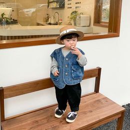 1-6T Baby Denim Vests Spring Autumn Boys Girls Babe Denim Jacket Outerwear Toddler Clothing Clothes Kids Tops 210413