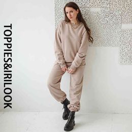 Toppies Casual Two Piece set woman Suit Female Tracksuit Pant O-neck Sweatshirts White Sweatpants 210412