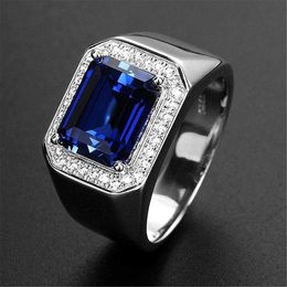 Mens Rings Crystal Blue blue open men's ring silver plated platinum Lady Cluster styles Band