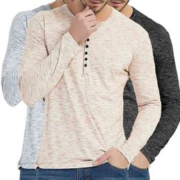 New T-Shirt Men Casual Solid Colour Men's T-Shirts Long Sleeve Slim Fit Vintage T Shirts Streetwear High Quality M-3XL Y0322