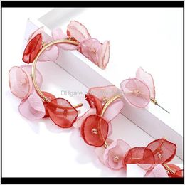 & Hie Jewelry Drop Delivery 2021 Fashion Elegant Fabric Flower Hoop Earrings For Women Sweet Colourful Floral Petal Alloy Circle Big Earring