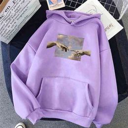 Hands print Oversized Womens hoodie Kawaii Loose Streetwear Sweatshirt Hooded Simple Pullovers Korean Style Warm 210809