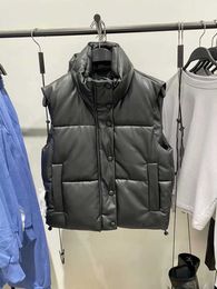 ZA Black Warm Vest jacket women Casual Zipper Faux Leather coat Punk korean outwear 211008