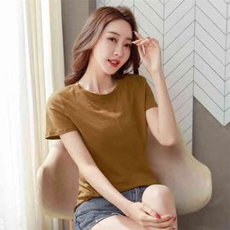 gkfnmt Plus Size M-4XL Cotton Summer T Shirt Short Sleeve Women Tops Tshirt Korean Style T-shirt Big Girls Red Loose Tees 210507