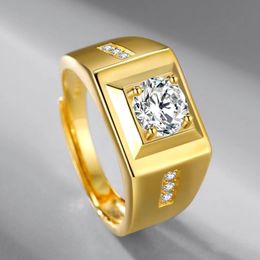 moissanite silver UK - S925 Silver Gold-plated Simulation Moissanite Four-claw Diamond Ring Korean Version of Trend Domineering Noble Jewelry
