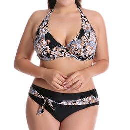 Plus Size 6XL Bikini Set Push Up Swimwear Women Floral Print Large Brazilian Swimsuit Sexy Bandage bathing suit 210629