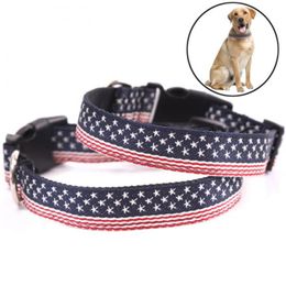 New Fashion Nylon Dog Collar American Flag Printing Necklace for Medium and Large Dog Adjustable Pet Collar Accessories